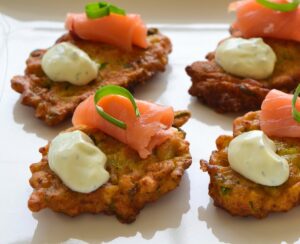 Cauliflower Fritters with Smoked Salmon and Yogurt-Lime Sauce Recipe