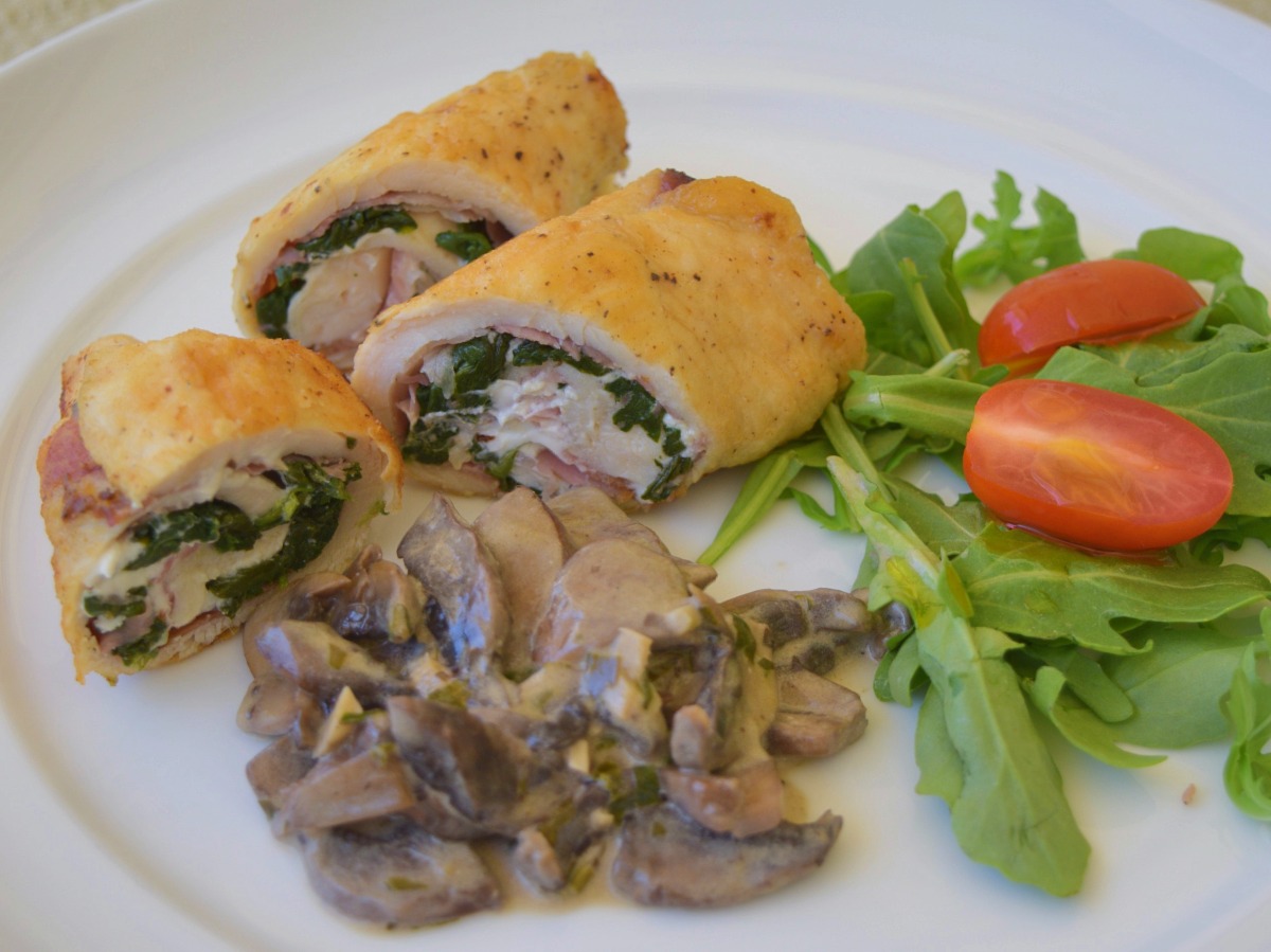 Chicken Involtini with Prosciutto, Spinach and Goat Cheese