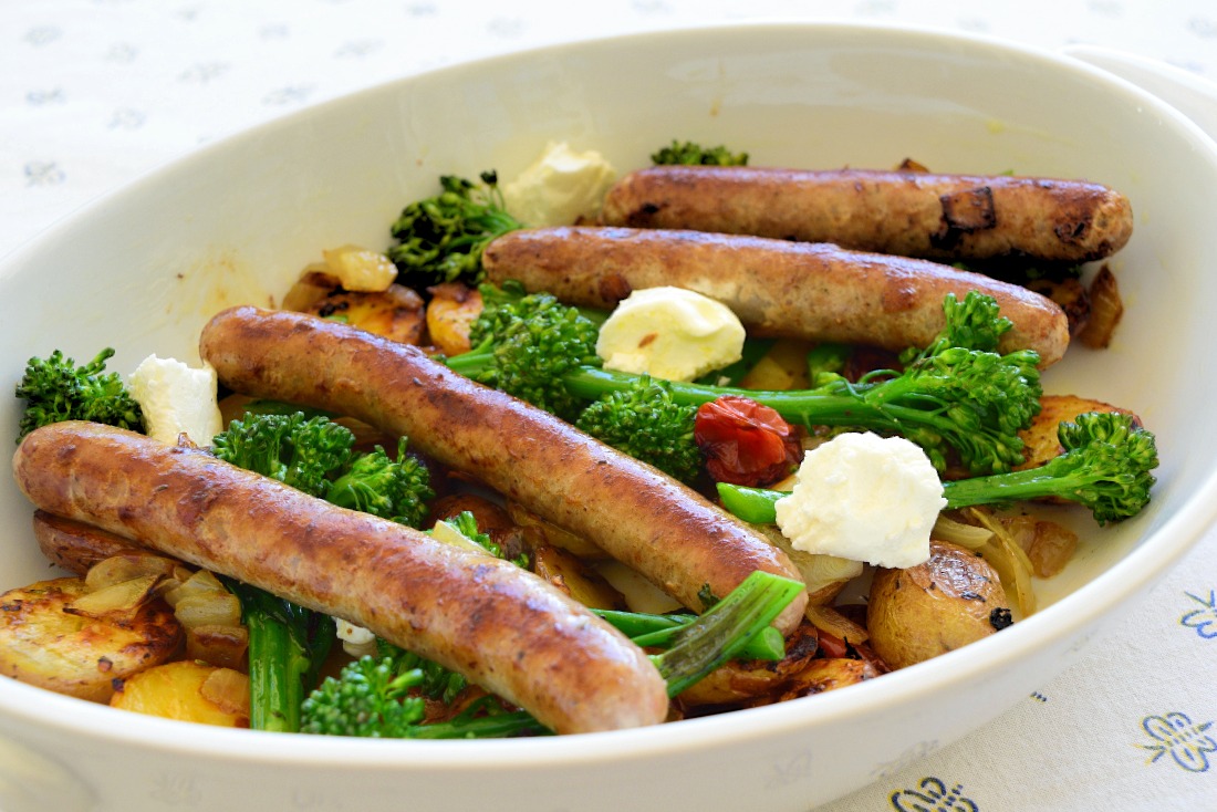 Pork Sausages with Roasted Potatoes and Broccolini