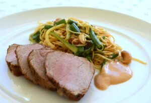 Spicy Pork Tenderloin with Satay Noodle Salad Recipe