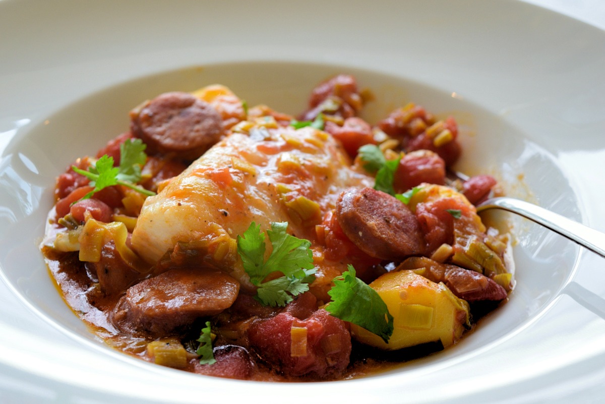 Codfish with Portuguese Linguiça