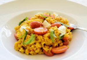 Fennel Tomato Risotto with Goat Cheese Nuggets Recipe