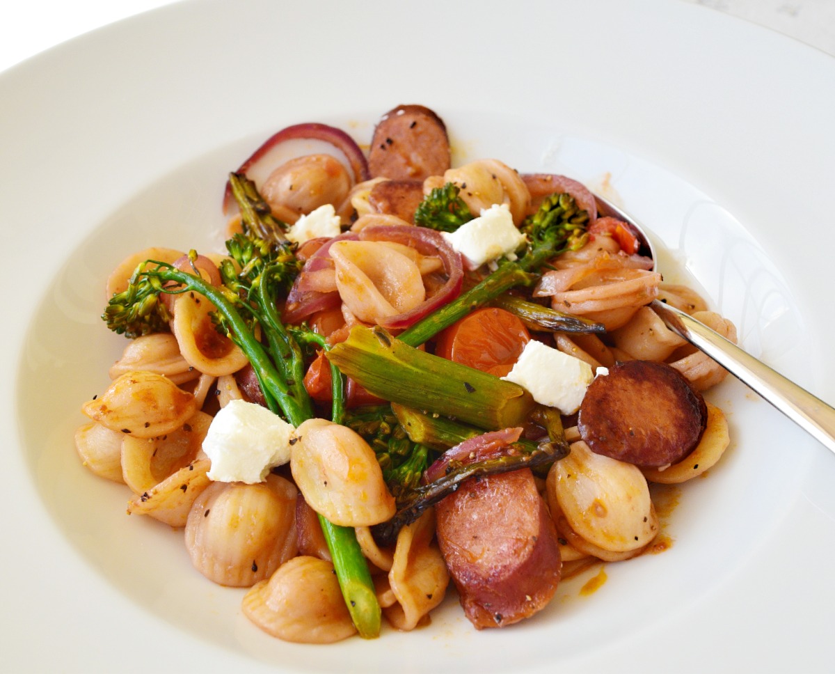 Orecchiette with Roasted Broccolini and Spicy Sausage