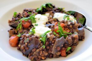 Lentils with Eggplant, Tomatoes and Yogurt
