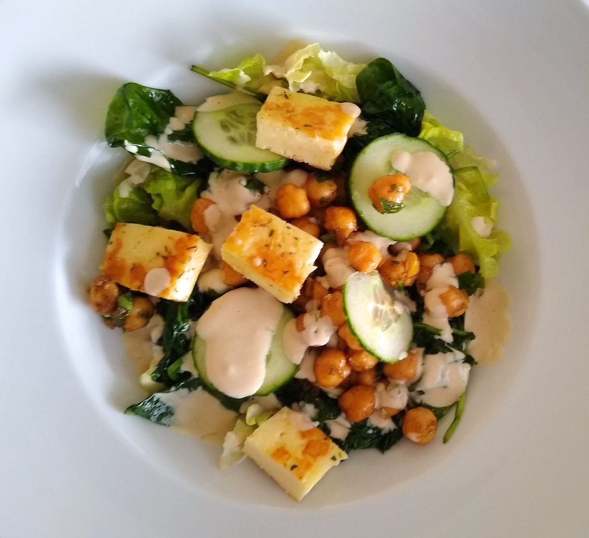 Crispy Chickpea Salad with Halloumi and Tahini Dressing