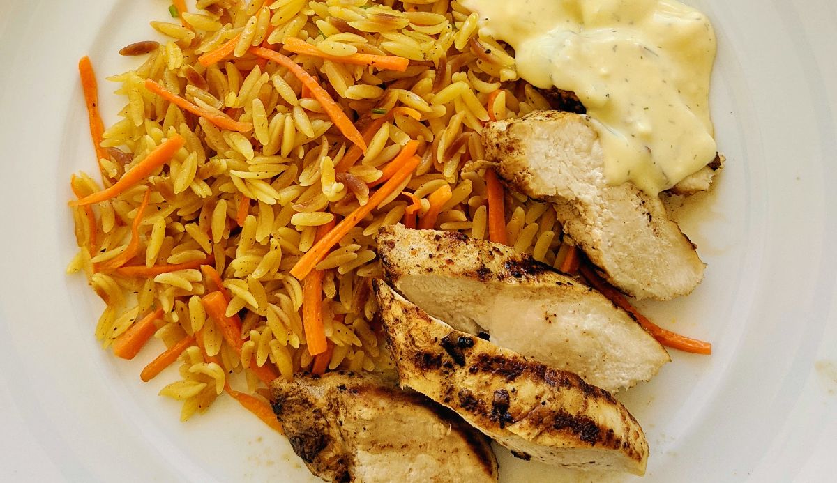 Grilled Chicken Breasts with Orzo and Avgolemono Sauce