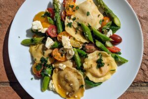 Ravioli Salad with Marinated Feta and Asparagus Recipe