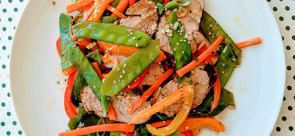Roasted Pork Tenderloin with Stir-Fried Vegetable Salad