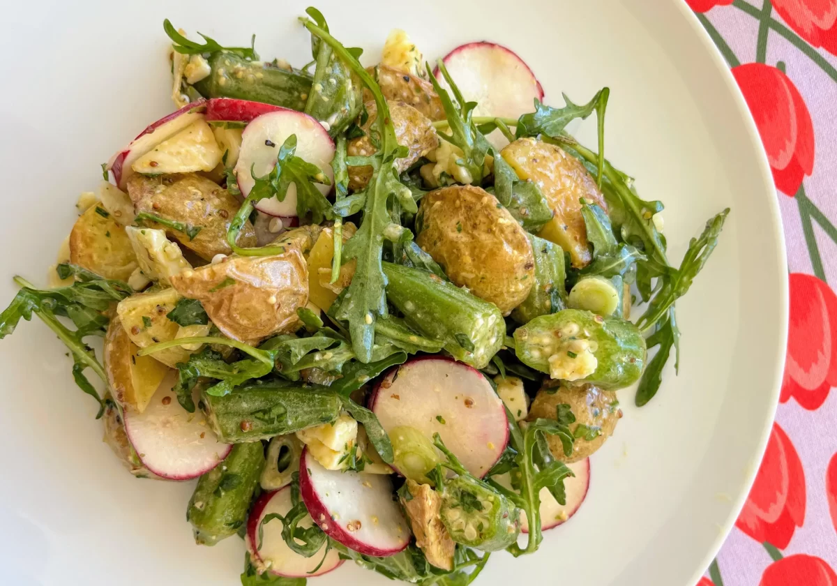 Roasted Potato Salad with Okra and Arugula