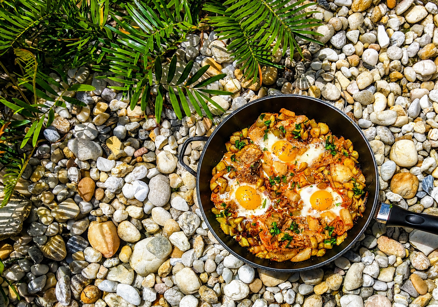Potato, Kimchi and Eggs Skillet