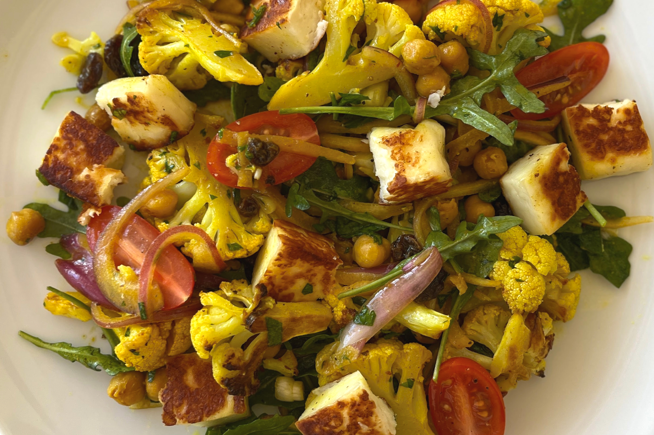 Cauliflower and Chickpea Salad with Halloumi and Preserved Lemon