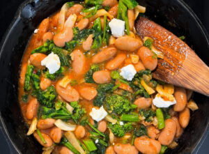 Fasolia Gigantes with Broccoli Rabe and Feta