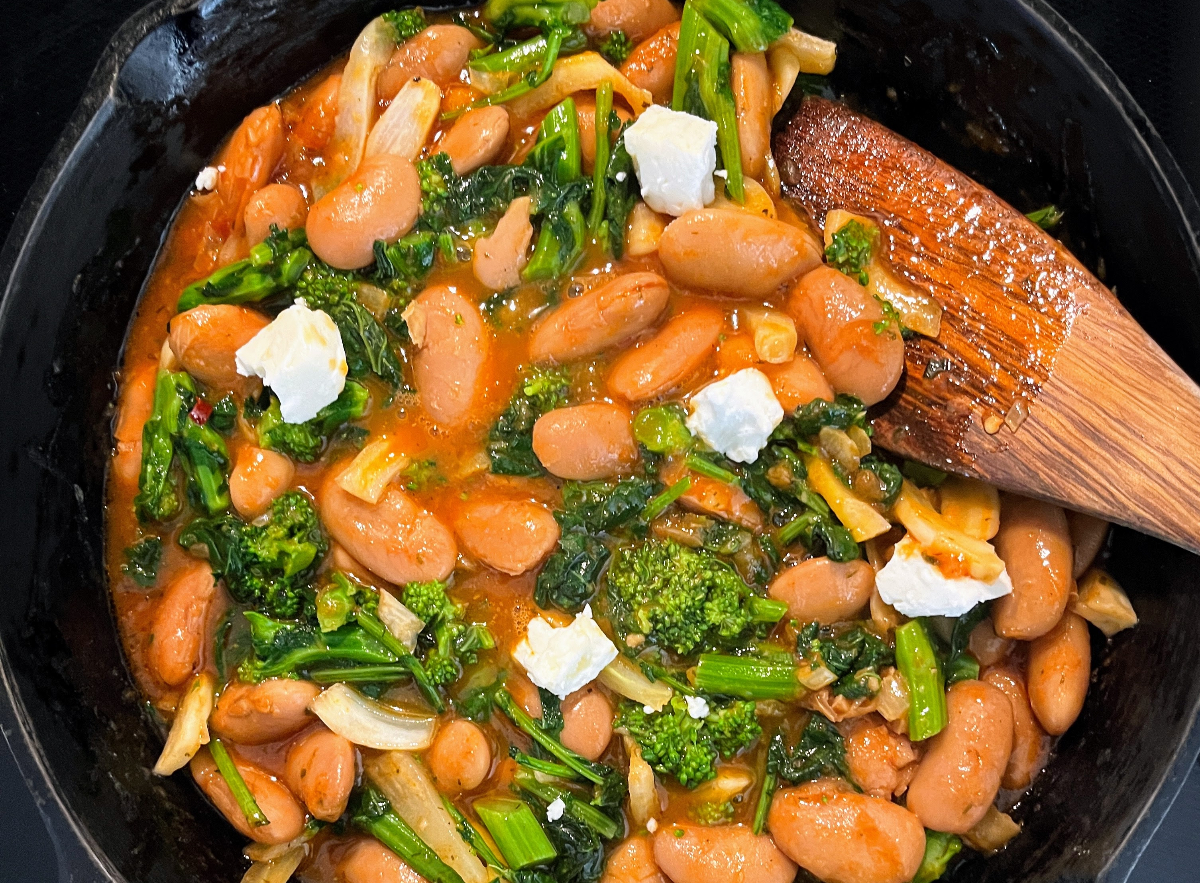 Fasolia Gigantes with Broccoli Rabe and Feta